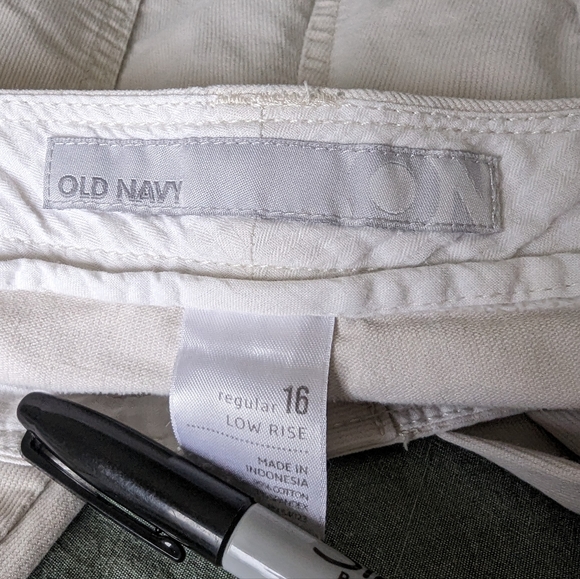 Women's Cream Low Rise 16 Straight Leg Mini Corduroy Pants Pockets Beige Wide - Picture 8 of 12